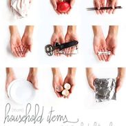 Hands holding household items that are good for food photography.