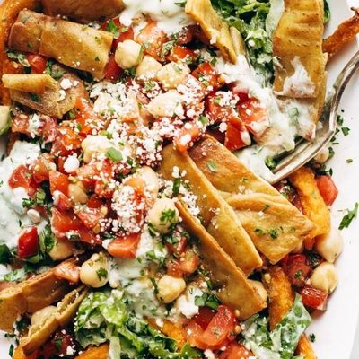 Mediterranean Street Cart fries in tray.