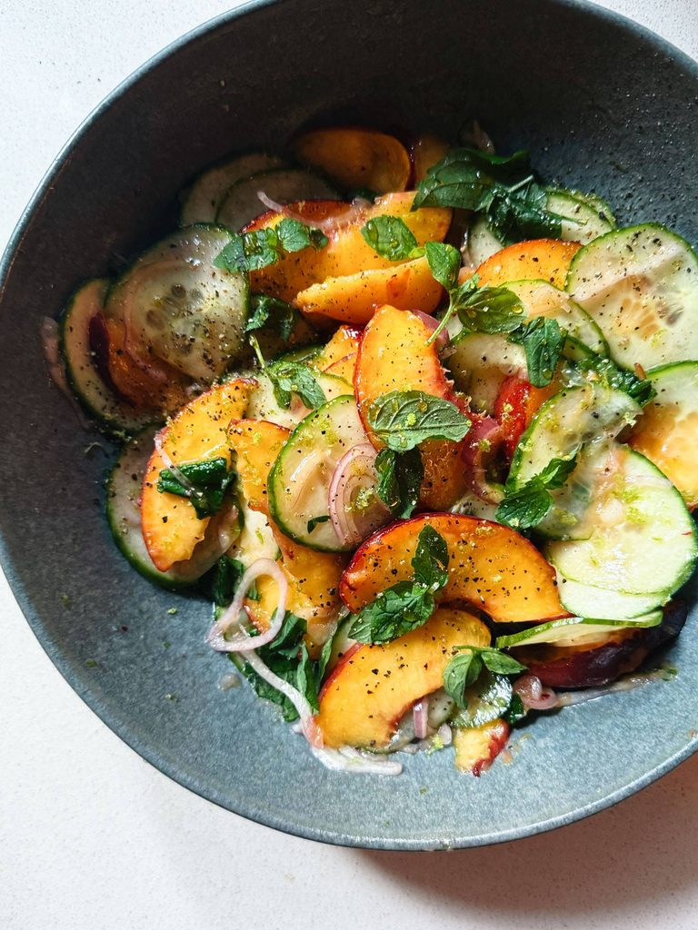 Peach salad with cucumbers.
